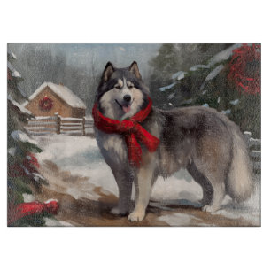 Tabla De Cortar Perro malamute de Alaska en Navidades de nieve