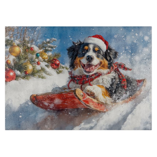 Tabla De Cortar Perro montañés de Bernese en Navidades de escabech (Anverso)