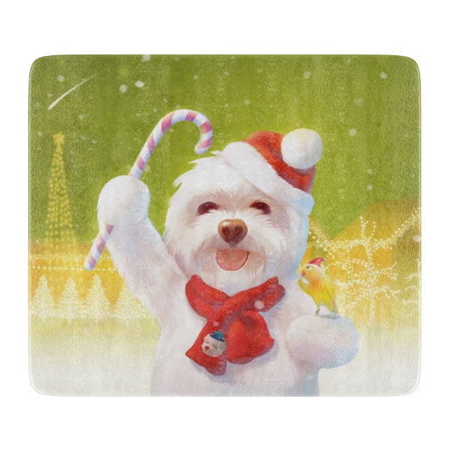 Tabla De Cortar Perro navidad con candy cane (Anverso)