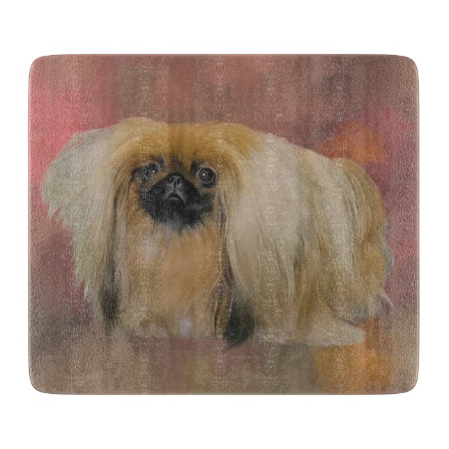 Tabla De Cortar Perro pequinés sobre abstracto malva (Anverso)