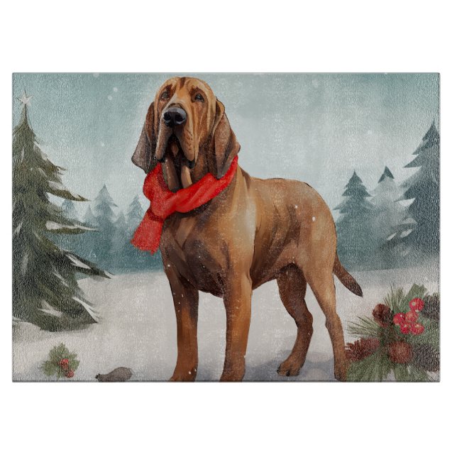 Tabla De Cortar Perro Sabueso en Navidad con Nieve (Anverso)
