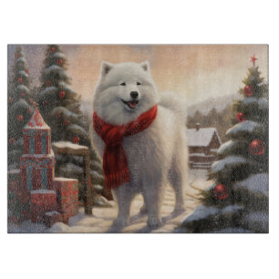 Tabla De Cortar Perro Samoyedo en Navidad de Nieve