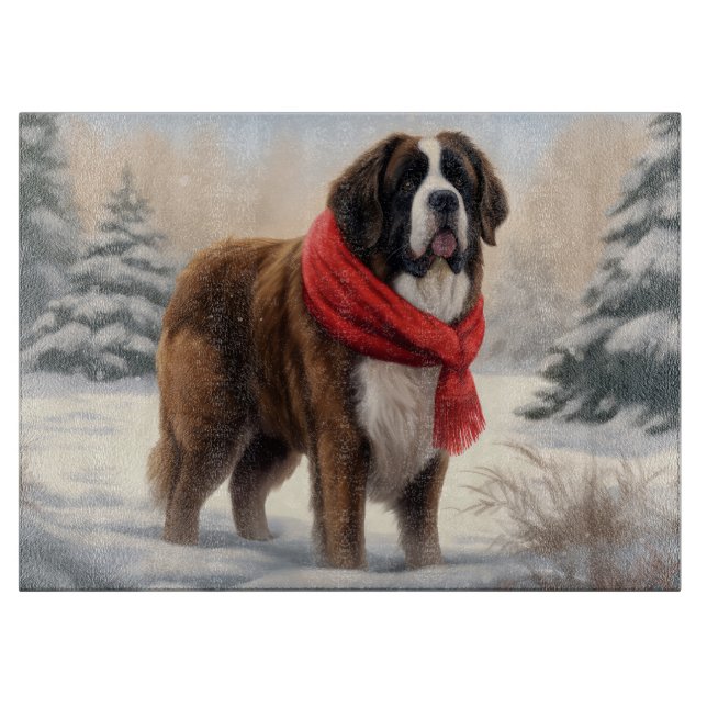 Tabla De Cortar Perro San Bernardo en Navidad con Nieve (Anverso)
