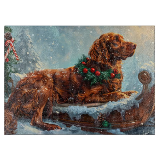 Tabla De Cortar Perro Setter Rojo Irlandés Festividad de Navidad (Anverso)