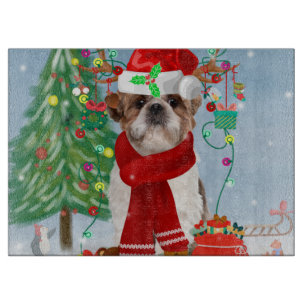 Tabla De Cortar Perro Shih Tzu en Navidades de nieve