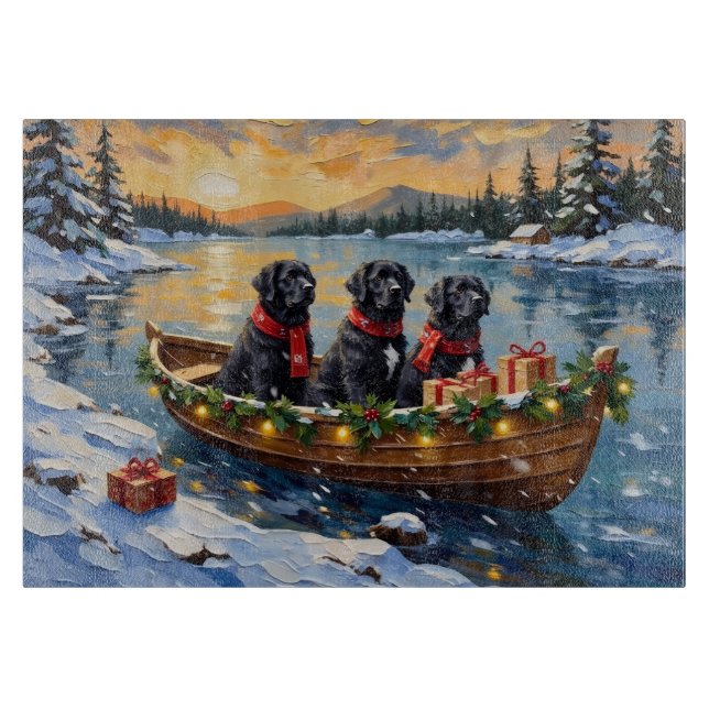 Tabla De Cortar Perro Terranova Navidad Barco Fiesta (Anverso)