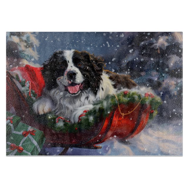 Tabla De Cortar Perro Terranova Navidad Festiva (Anverso)