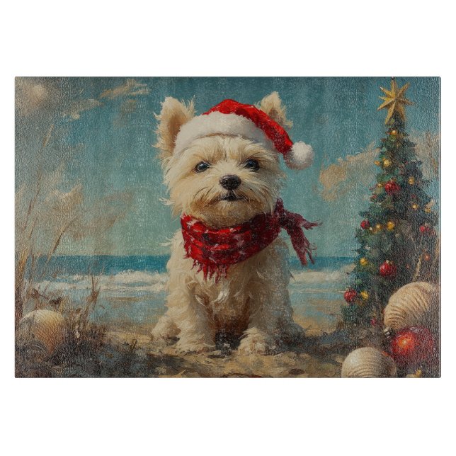 Tabla De Cortar Perro Terrier West Highland Blanco Navidad Playa (Anverso)
