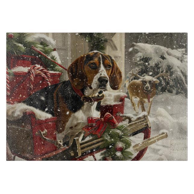 Tabla De Cortar Perro Treeing Walker Coonhound Navidad Festiva (Anverso)