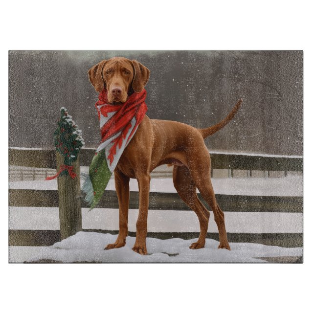 Tabla De Cortar Perro Vizsla en Navidades de nieve (Anverso)