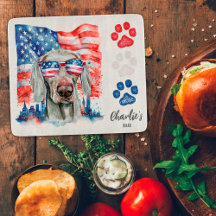 Perro Weimaraner Rojo Blanco y Azul Bandera Americ