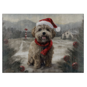 Tabla De Cortar Perro Yorkipoo en Navidades de nieve
