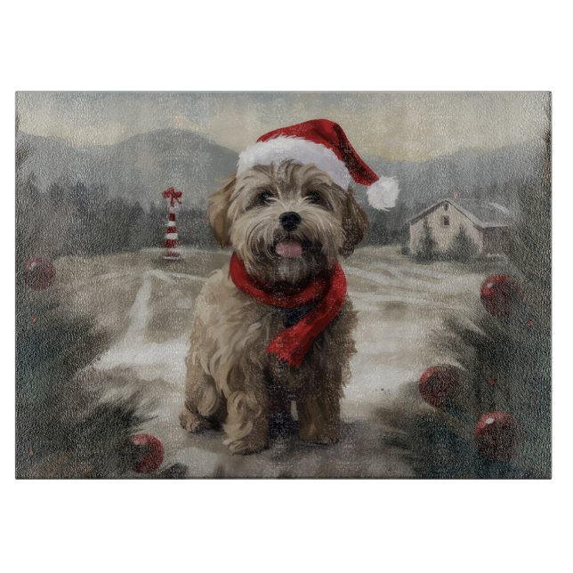 Tabla De Cortar Perro Yorkipoo en Navidades de nieve (Anverso)
