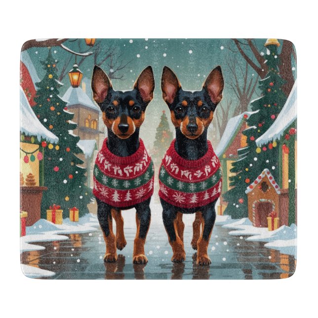 Tabla De Cortar Perros Affenpinscher Navidad Nieve Fiesta (Anverso)