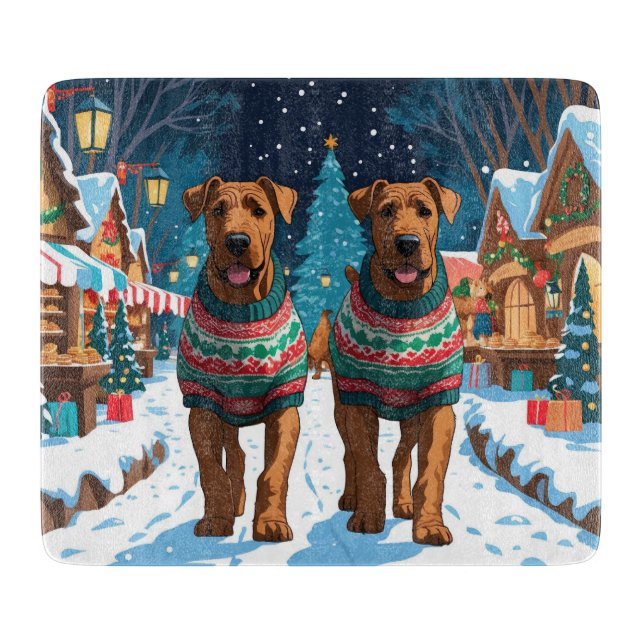 Tabla De Cortar Perros Airedale Navidad Nieve Fiesta (Anverso)