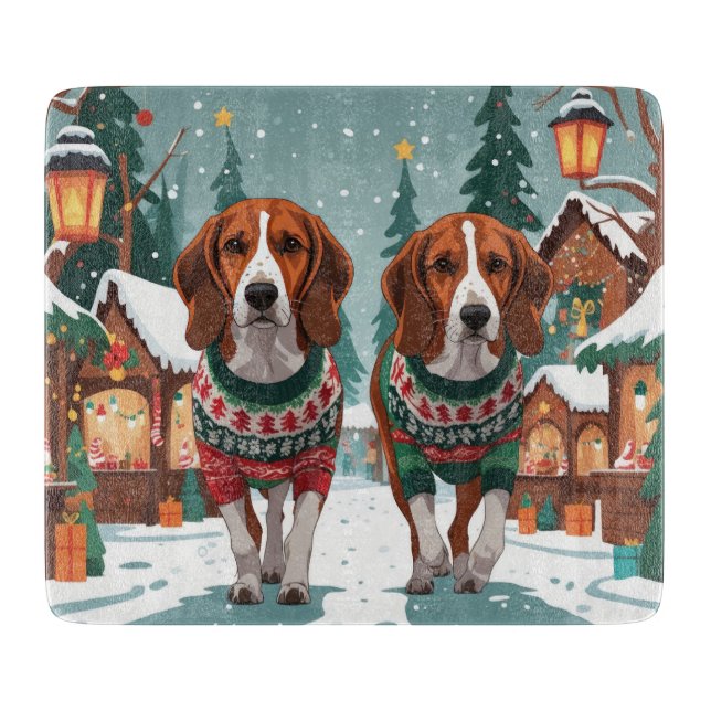 Tabla De Cortar Perros American Foxhound Navidad Nieve Fiesta (Anverso)