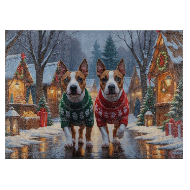 Tabla De Cortar Perros Bull Terrier Navidad Nieve Fiesta (Anverso)