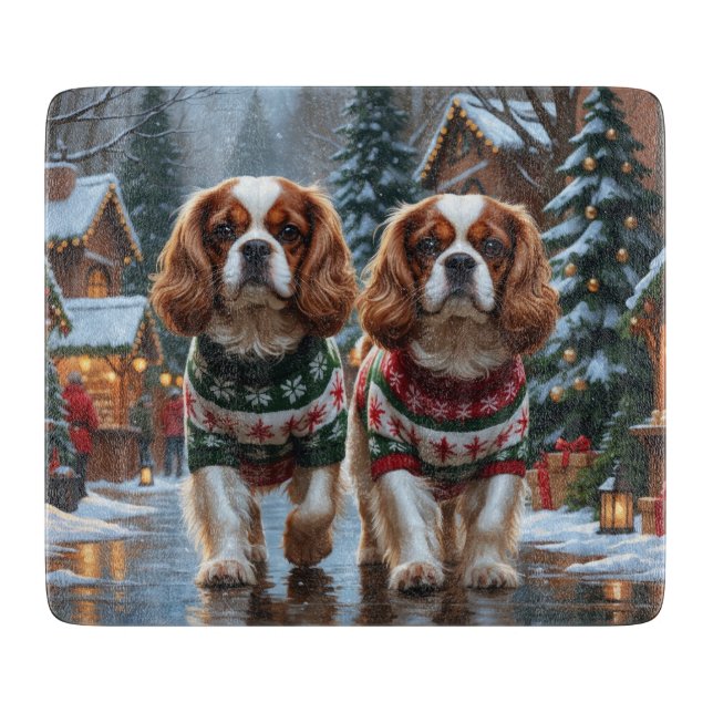 Tabla De Cortar Perros Cavalier King Charles Spaniel Navidad Nieve (Anverso)