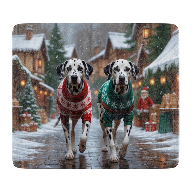 Tabla De Cortar Perros dálmatas Navidad Nieve Fiesta  (Anverso)