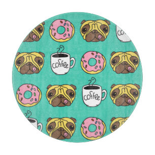 Tabla De Cortar Perros divertidos, donuts, patrón de café.