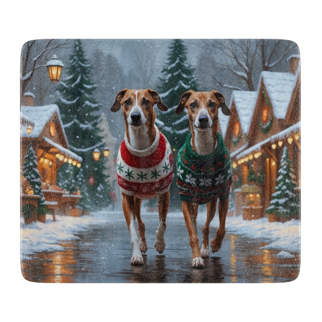 Tabla De Cortar Perros Galgo Navidad Nieve Fiesta (Anverso)