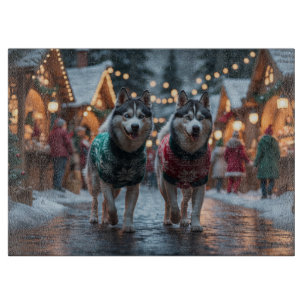Tabla De Cortar Perros Husky Siberiano Navidad Nieve Fiesta 