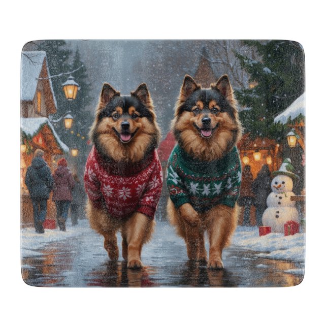 Tabla De Cortar Perros Keeshond Navidad Nieve Fiesta (Anverso)