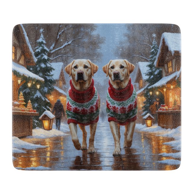 Tabla De Cortar Perros Labrador Navidad Nieve Fiesta (Anverso)