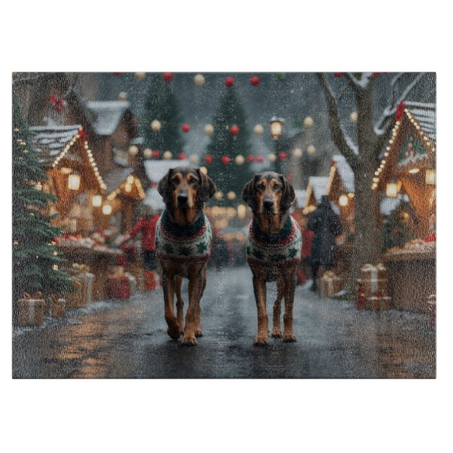 Tabla De Cortar Perros lobo sabuesos Navidad Nieve Fiesta (Anverso)