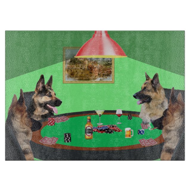 Tabla De Cortar Perros pastores alemanes jugando al póquer (Anverso)