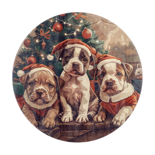 Tabla De Cortar Perros Pit Bull Cachorros de Navidad (Anverso)