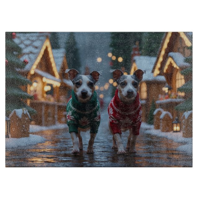 Tabla De Cortar Perros Rat Terrier Navidad Nieve Fiesta (Anverso)