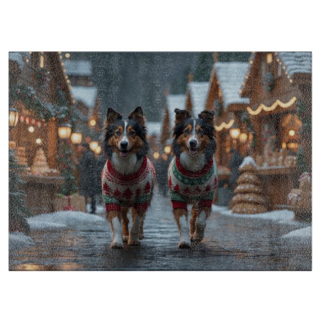 Tabla De Cortar Perros Rough Collie Navidad Nieve Fiesta (Anverso)
