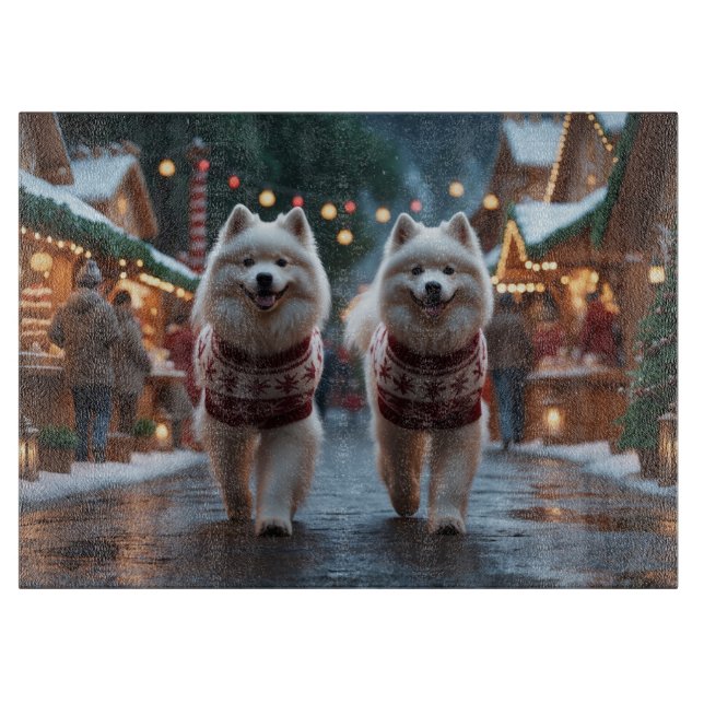 Tabla De Cortar Perros Samoyed Navidad Nieve Fiesta (Anverso)