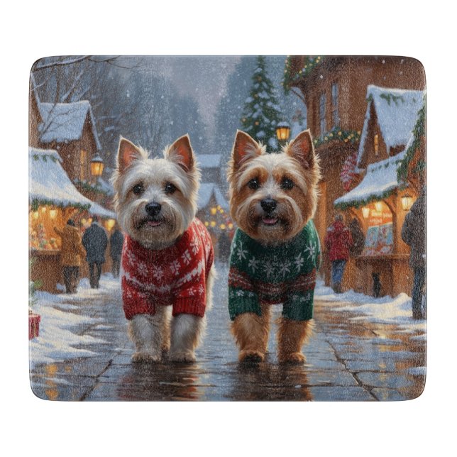 Tabla De Cortar Perros Terrier Cairn Navidad Nieve Fiesta  (Anverso)