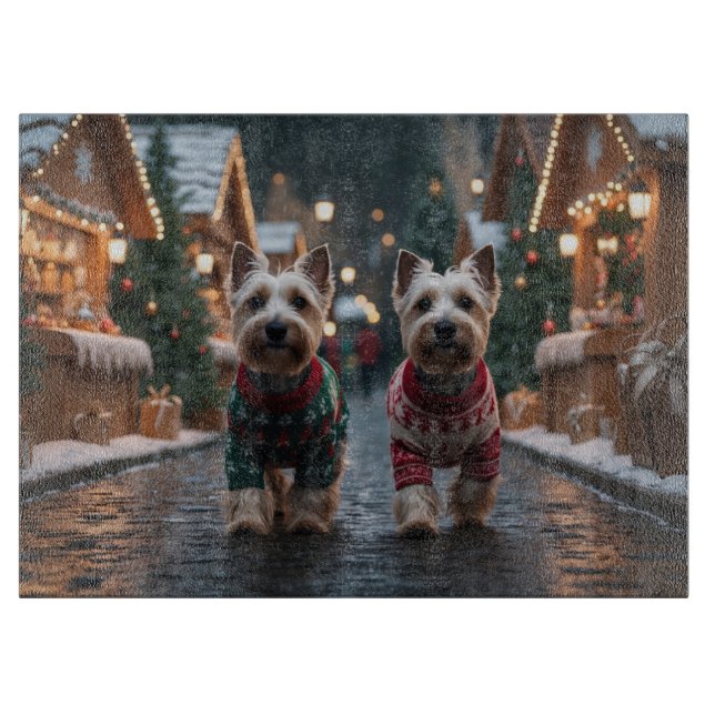 Tabla De Cortar Perros Terrier Escoceses Navidad Nieve Fiesta (Anverso)