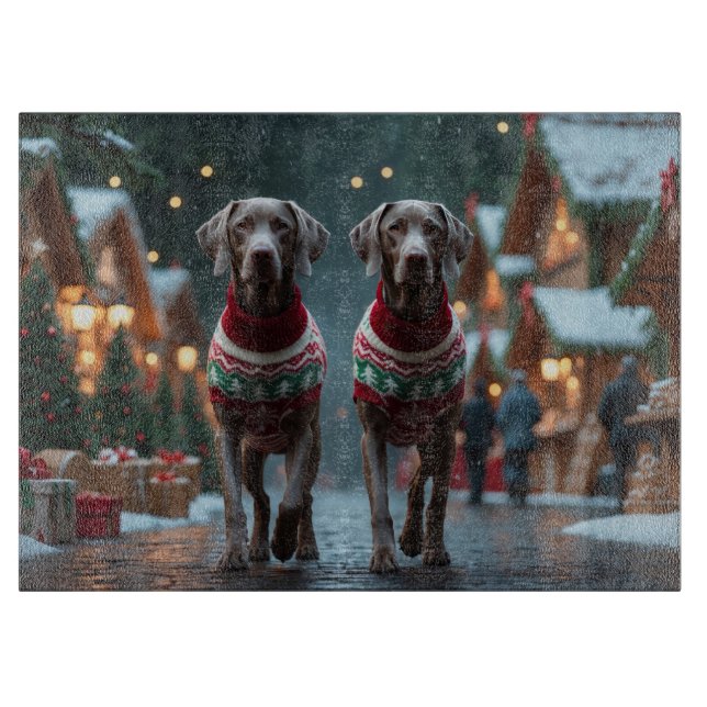 Tabla De Cortar Perros Weimaraner Navidad Nieve Fiesta (Anverso)