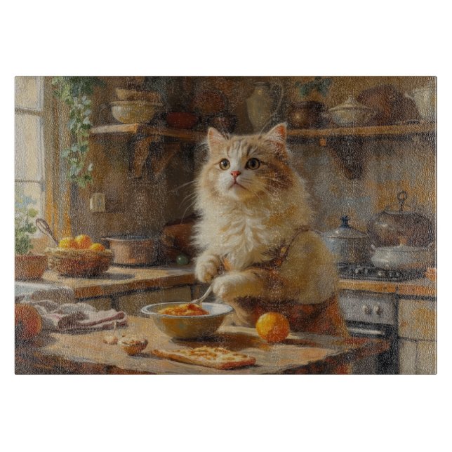 Tabla De Cortar Persian Cat Cooking in Kitchen (Anverso)