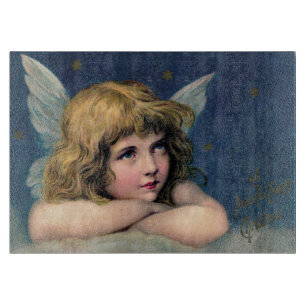 Tabla De Cortar Personalizable Ángel de Navidad Vintage