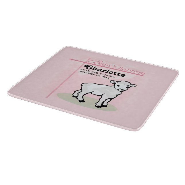 Tabla De Cortar Personalizable, Bautizo, Rosa, Niña, Cordero (Borde)