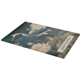 Tabla De Cortar Personalizable de grúa azul botánico vintage