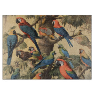 Tabla De Cortar Personalizable de loros botánicos vintage