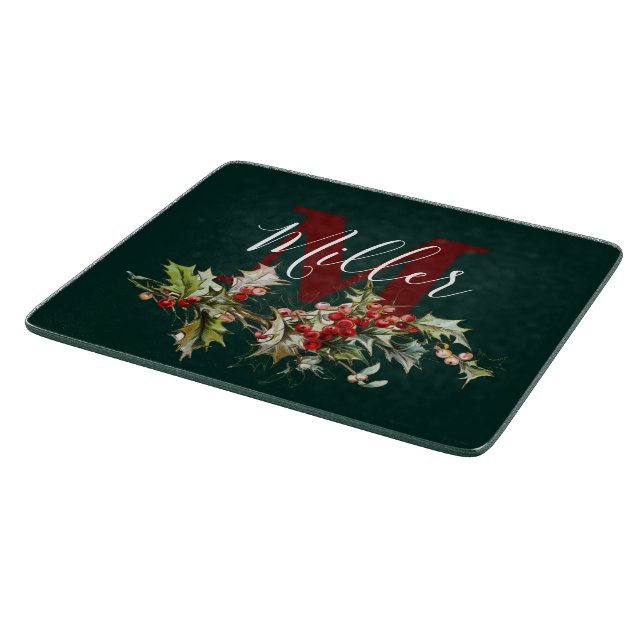 Tabla de cortar personalizada con acebo y bayas (Borde)