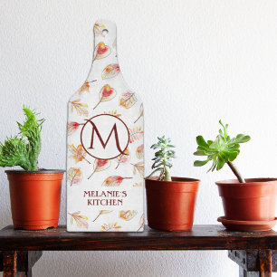 Tabla De Cortar Personalizado acuarela Otoño Monograma Cristal de 