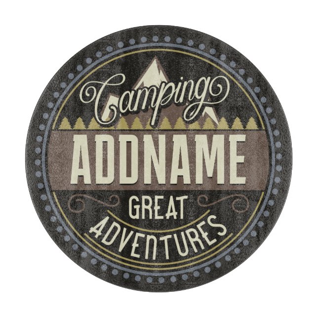 Tabla De Cortar Personalizado AGREGAR NOMBRE Familia Camping Reuni (Anverso)