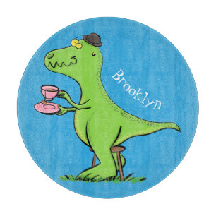 Tabla De Cortar Personalizado de dinosaurios de color verde gracio