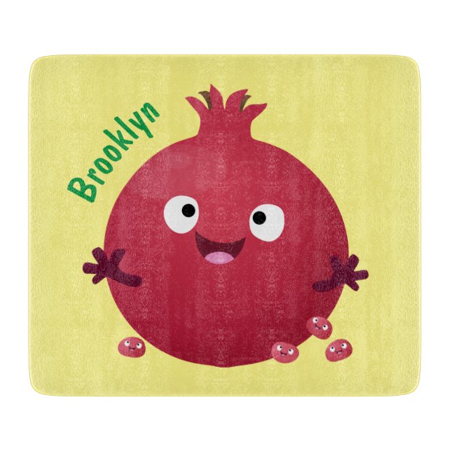 Tabla De Cortar Personalizado de frutas pomegranadas alegres (Anverso)
