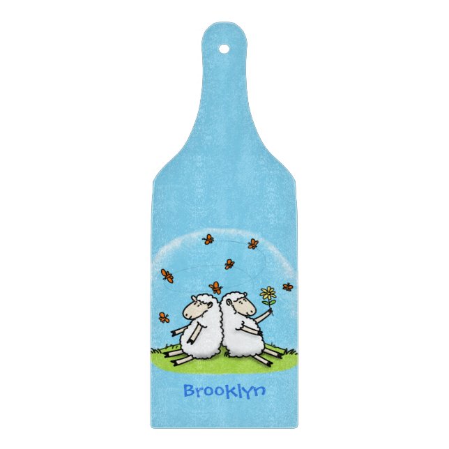 Tabla De Cortar Personalizado de ovejas y mariposas (Anverso)