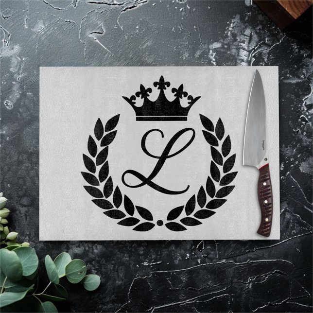 Tabla De Cortar Personalizado Monograma Laurel Leaves & Crown (Subido por el creador)
