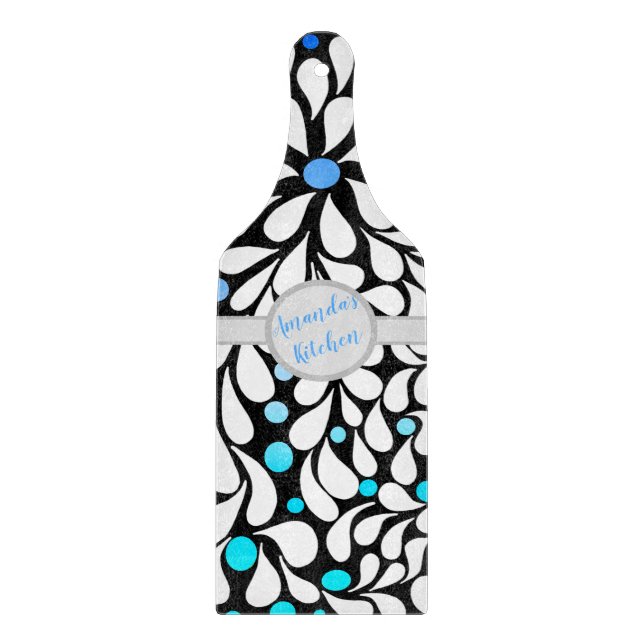 Tabla De Cortar Personalizado Negrita flor moderna azul verde azul (Anverso)